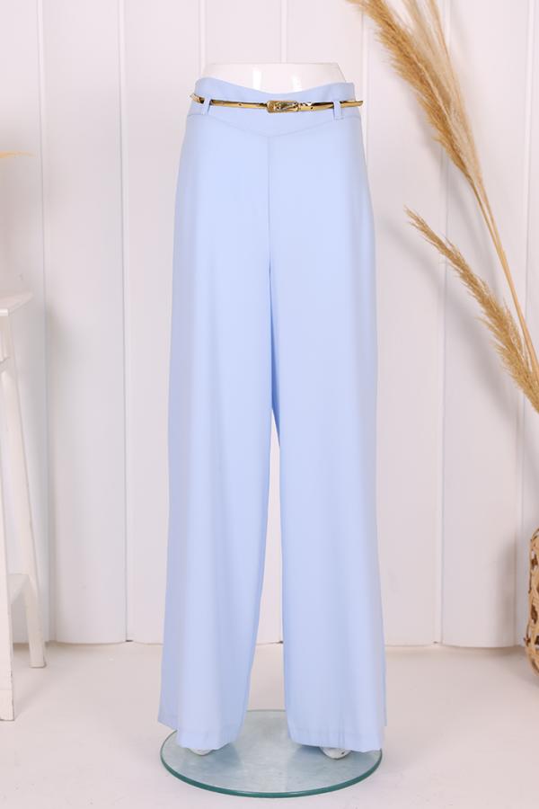 Büyük Beden Fermuarlı Kemer Aksesuarlı Pantolon Etek 0125-1 Bebe Mavisi - 1