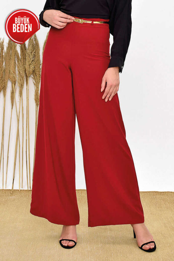 0125-1 Large Size Trousers Skirt Claret Red - 1
