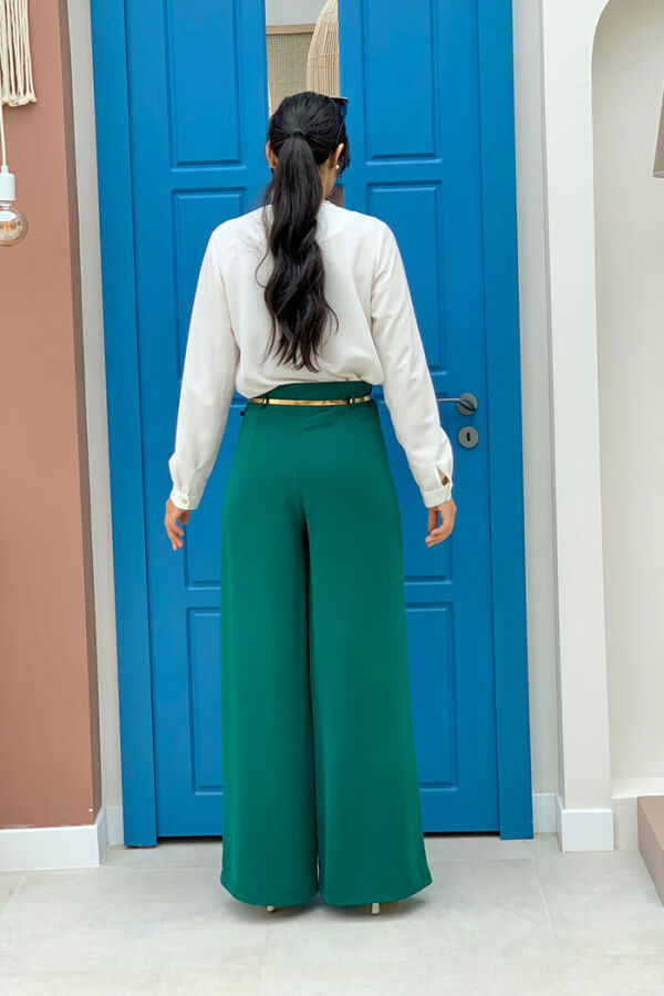 Fermuarlı Kemer Aksesuarlı Pantolon Etek 0125 Zümrüt - 4