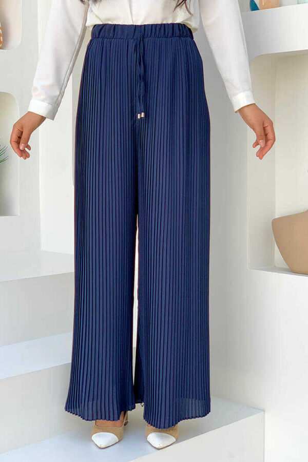 0129 Pleated Trousers Navy Blue - 1