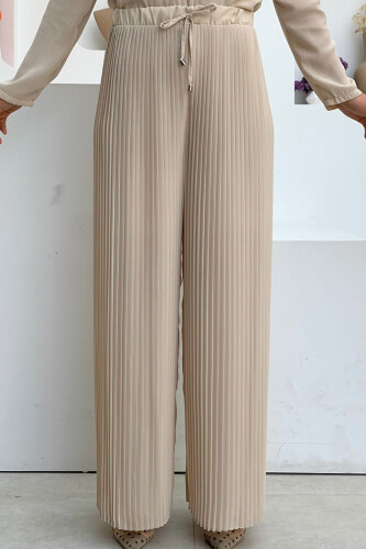0129 Pleated Trousers Stone - 3