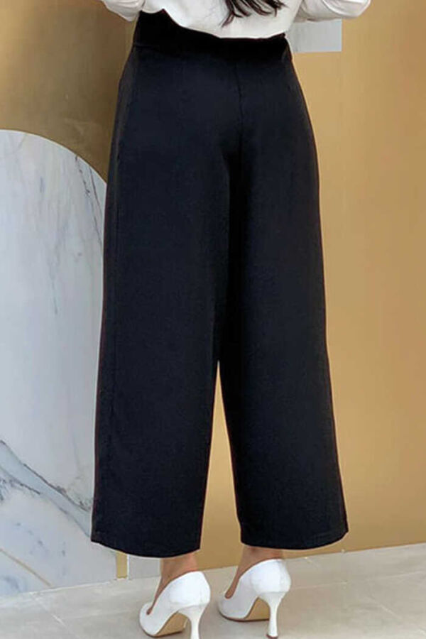0174-1 Große Taillenhose mit Bindegürtel Schwarz - 2
