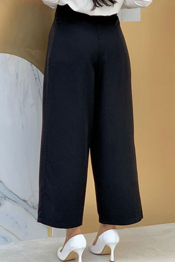 0174-1 Große Taillenhose mit Bindegürtel Schwarz - 4