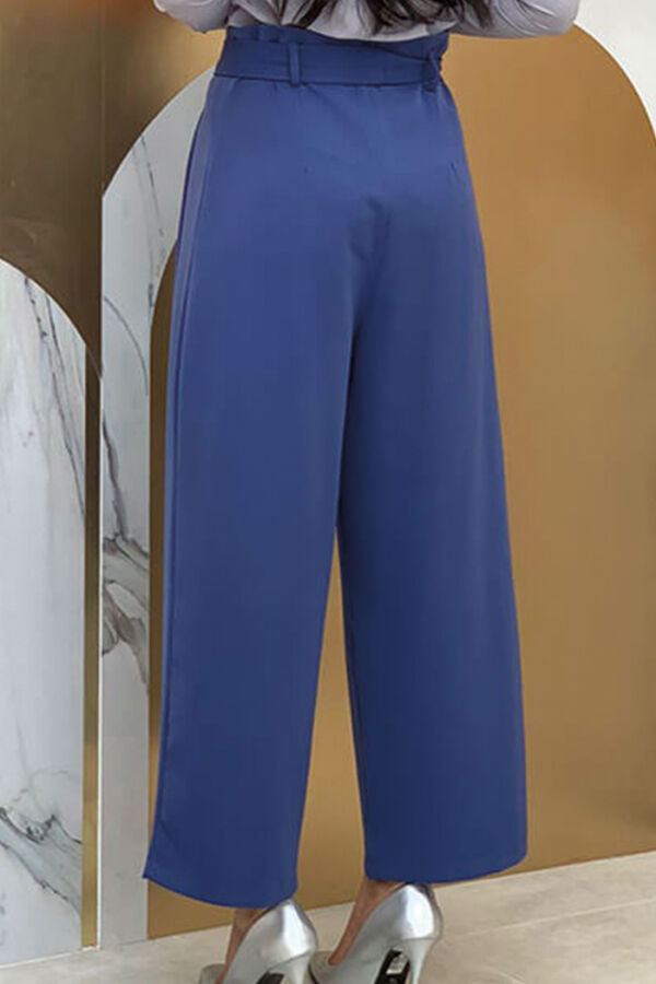 0174-1 Large Size Waist Tied Trousers Indigo - 4
