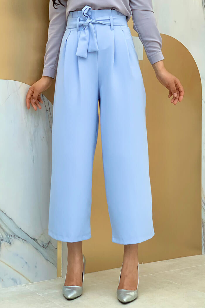 Fermuarlı Bel Bağcıklı Pantolon 0174 Bebe Mavisi - 2