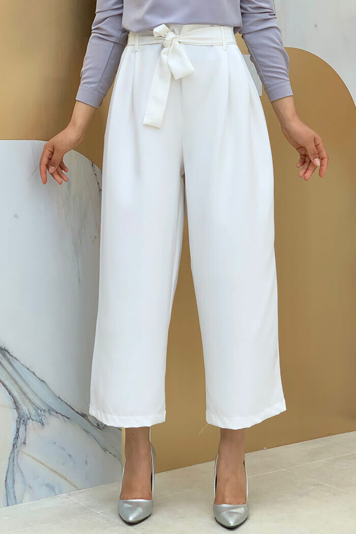 Fermuarlı Bel Bağcıklı Pantolon 0174 Ekru - 2