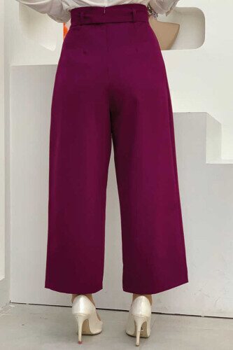 Fermuarlı Bel Bağcıklı Pantolon 0174 Mor - 2