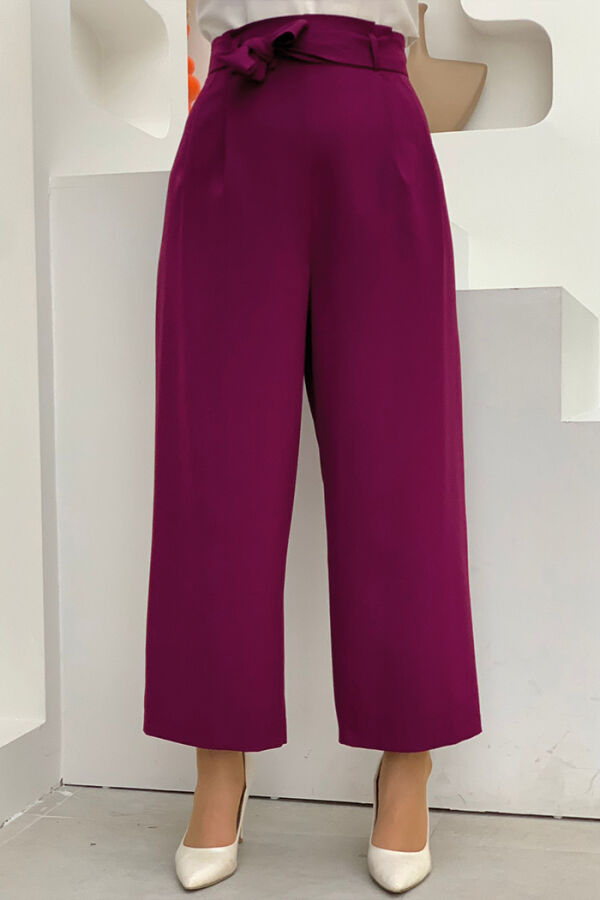 Fermuarlı Bel Bağcıklı Pantolon 0174 Mor - 2