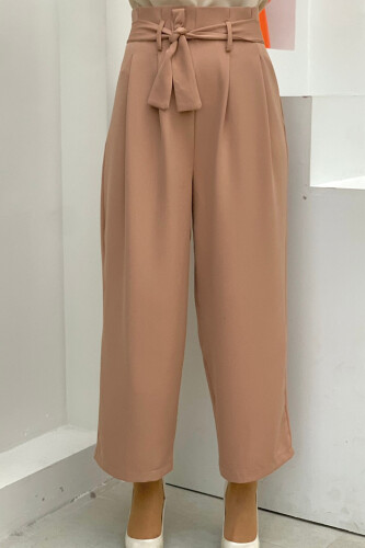 Fermuarlı Bel Bağcıklı Pantolon 0174 Taba - 3