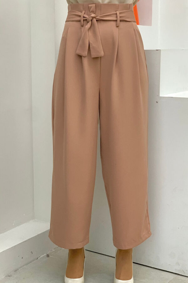 Fermuarlı Bel Bağcıklı Pantolon 0174 Taba - 3