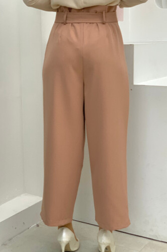 Fermuarlı Bel Bağcıklı Pantolon 0174 Taba - 4