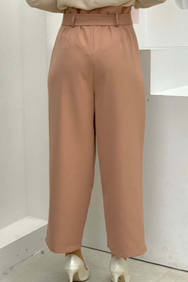 Fermuarlı Bel Bağcıklı Pantolon 0174 Taba - 4
