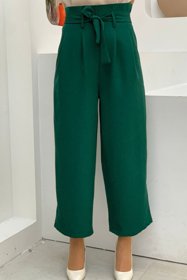 Fermuarlı Bel Bağcıklı Pantolon 0174 Zümrüt - 3