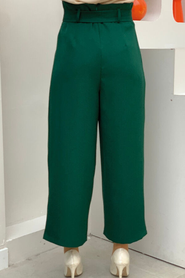 Zippered Waist Tied Trousers 0174 Emerald - 4