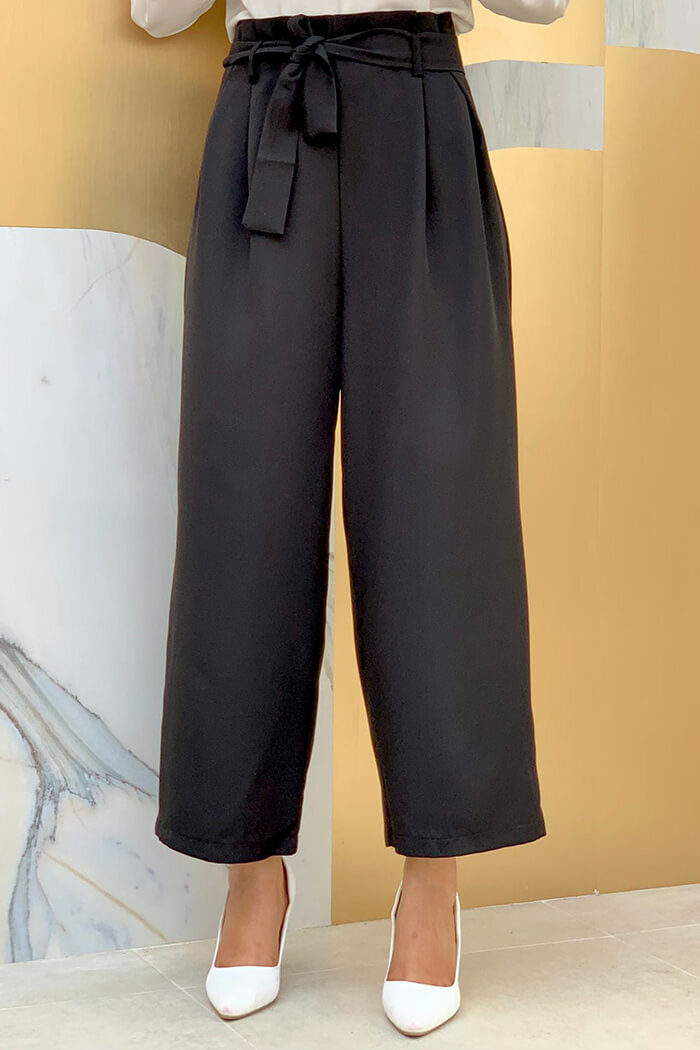 0174 Waist Tied Trousers Black - 2