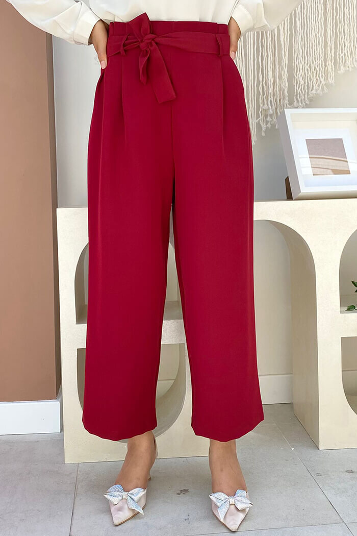 0174 Waist Tied Trousers Claret Red - 2