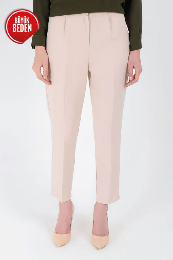 Large Size Zippered Pocket Detailed Pencil Pants 0201-1 Stone - 5