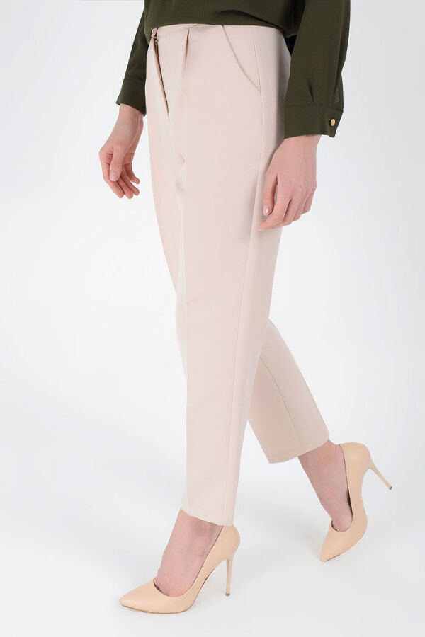Large Size Zippered Pocket Detailed Pencil Pants 0201-1 Stone - 6