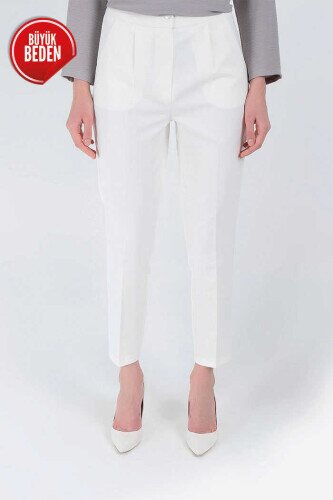 Large Size Zippered Pocket Detailed Pencil Pants 0201-1 Ecru 