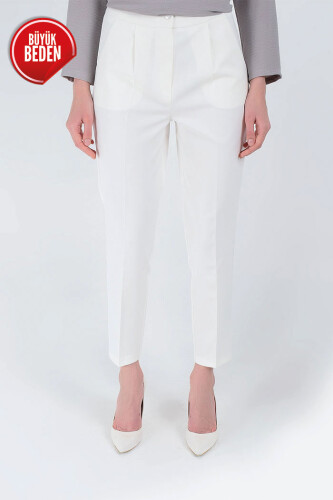 Large Size Zippered Pocket Detailed Pencil Pants 0201-1 Ecru - 5