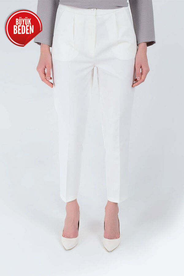 Large Size Zippered Pocket Detailed Pencil Pants 0201-1 Ecru - 5