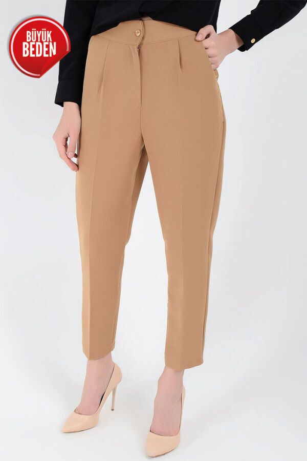 Large Size Zippered Pocket Detailed Pencil Pants 0201-1 Gingham - 5