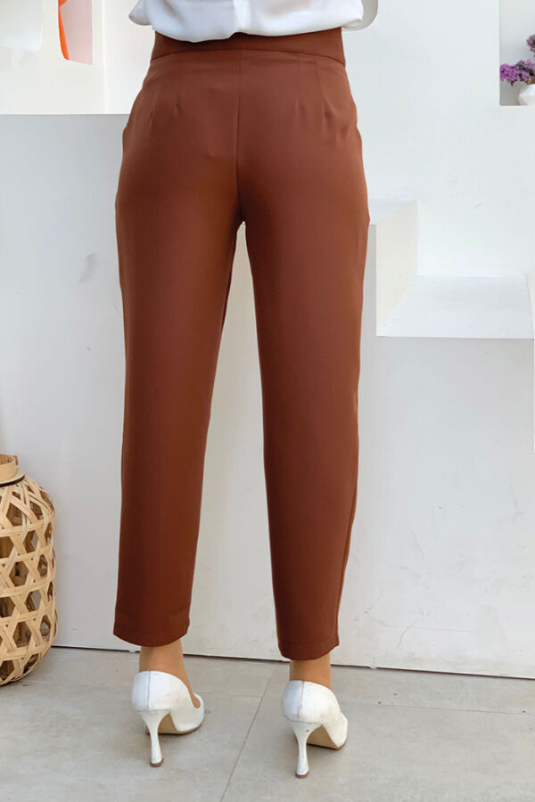 Zippered Pocket Detailed Pencil Pants 0201 Brown - 4