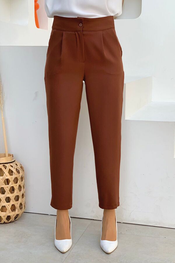 Zippered Pocket Detailed Pencil Pants 0201 Brown - 2