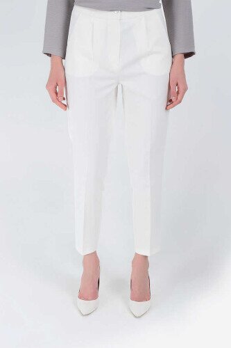 Fermuarlı Cep Detaylı Kalem Pantolon 0201 Ekru - bym fashion