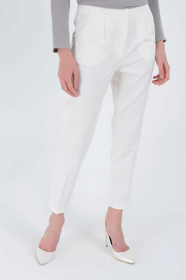 Fermuarlı Cep Detaylı Kalem Pantolon 0201 Ekru - 3