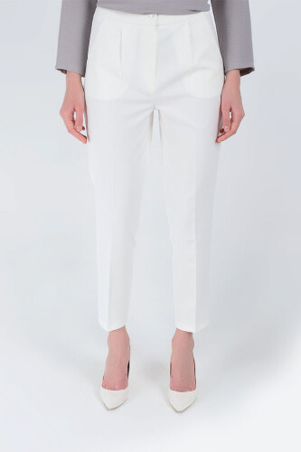 Fermuarlı Cep Detaylı Kalem Pantolon 0201 Ekru - 5