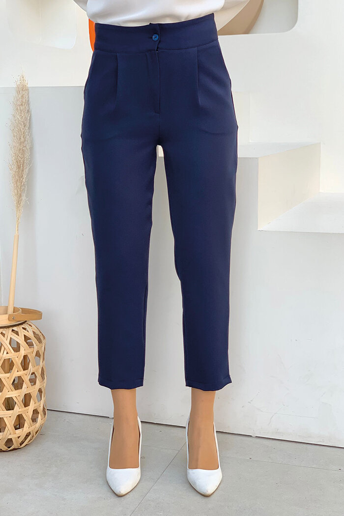 Fermuarlı Cep Detaylı Kalem Pantolon 0201 Lacivert - 2
