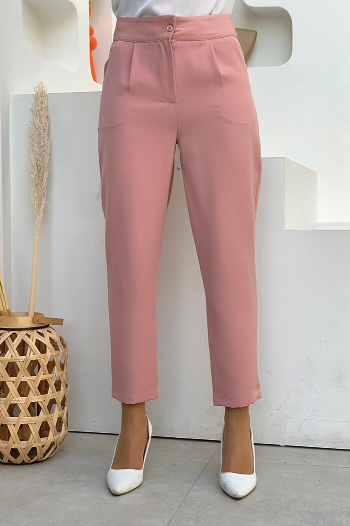 Fermuarlı Cep Detaylı Kalem Pantolon 0201 Pudra - 2
