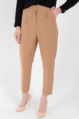 Fermuarlı Cep Detaylı Kalem Pantolon 0201 Taba 