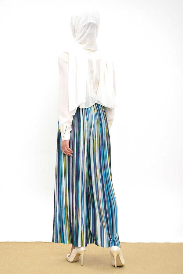 Bel Lastikli Renkli Çizgi Desenli Pantolon 0204 Mint - 3