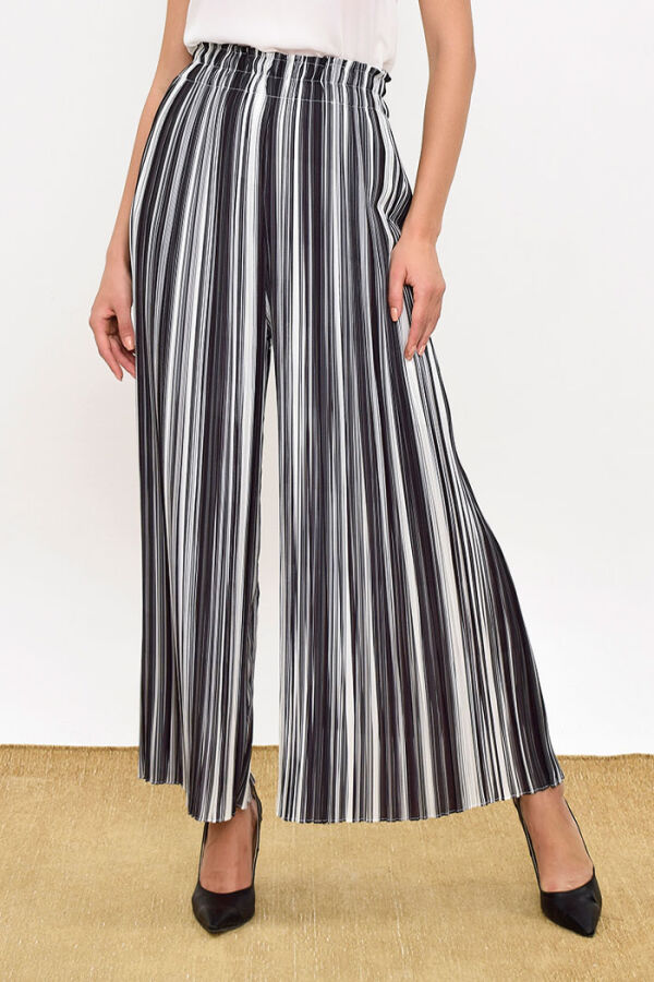 Elastic Waist Color Line Pattern Trousers 0204 Black - 5