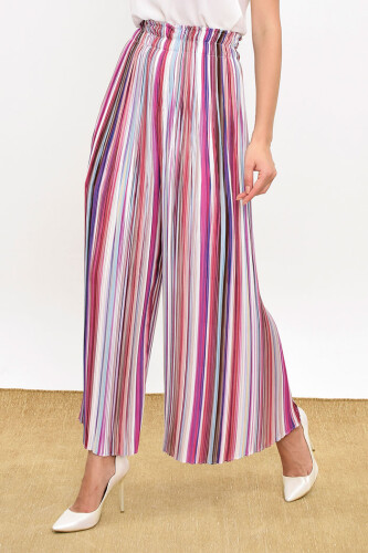 Elastic Waist Colored Line Pattern Trousers 0204 Fuchsia - 5