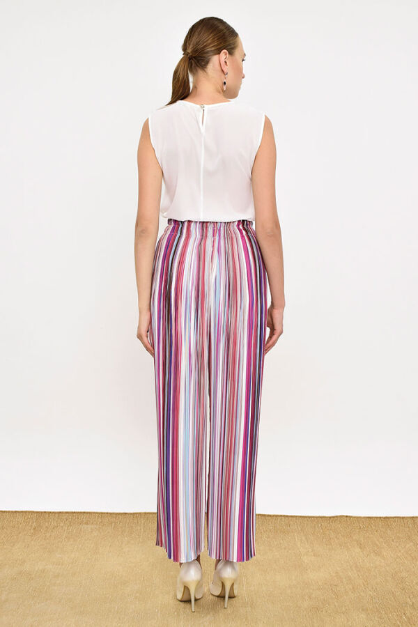 Elastic Waist Colored Line Pattern Trousers 0204 Fuchsia - 8