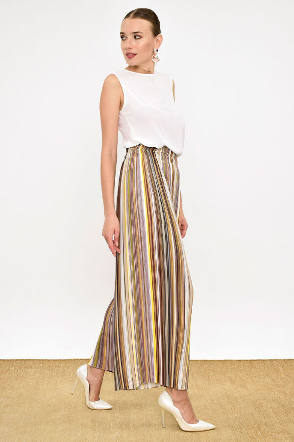 Elastic Waist Color Line Pattern Trousers 0204 Mustard - 7