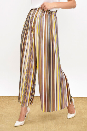 Elastic Waist Color Line Pattern Trousers 0204 Mustard - 5