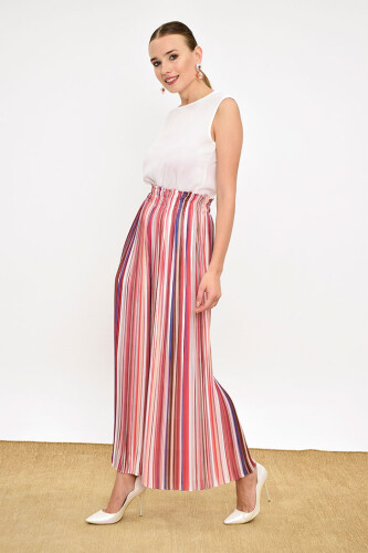 Elastic Waist Colored Line Pattern Trousers 0204 Powder - 7