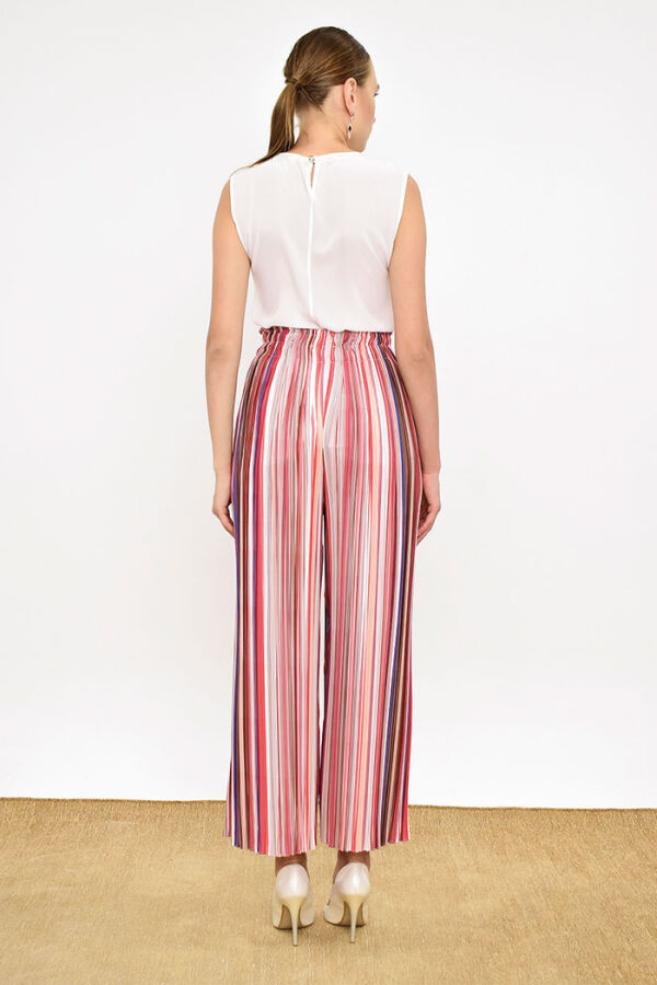 Elastic Waist Colored Line Pattern Trousers 0204 Powder - 8