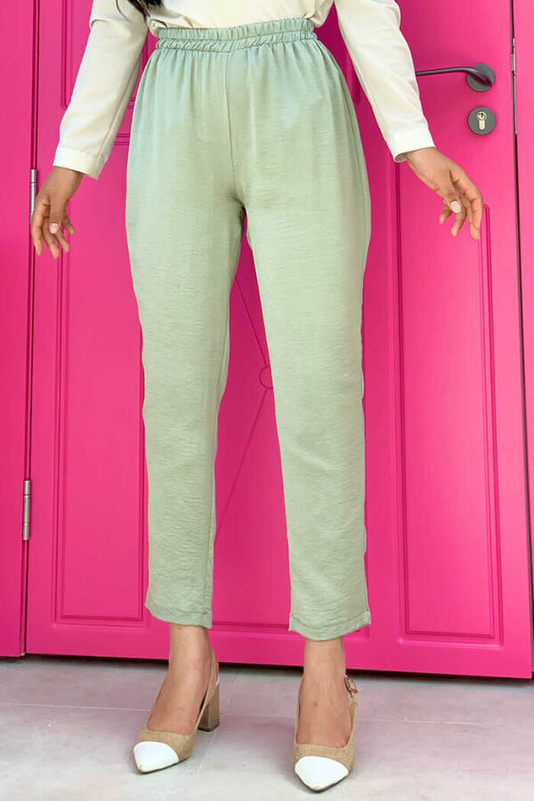 Bel Lastikli Saten Kalem Pantolon 0228 Mint - 1