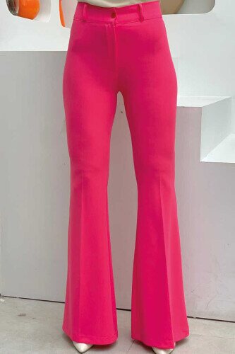 Bel Fermuarlı İspanyolpaça Pantolon 0231 Fuşya 
