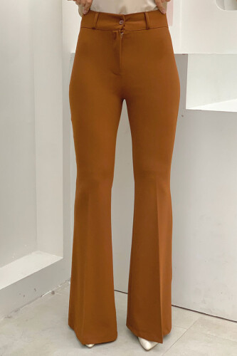 Bel Fermuarlı İspanyolpaça Pantolon 0231 Koyu Taba - 3
