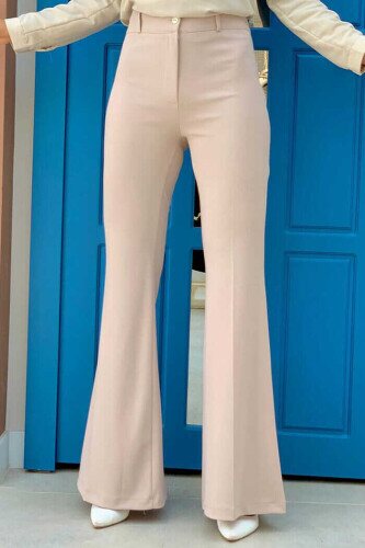Bel Fermuarlı İspanyolpaça Pantolon 0231 Taş - bym fashion