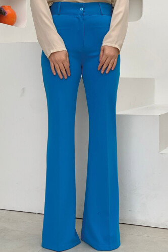Waist Zippered Flared Trousers 0231 Blue - 2