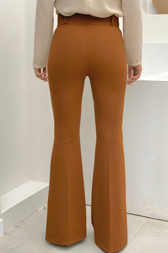 Waist Zippered Flared Trousers 0231 Dark Tan - 4