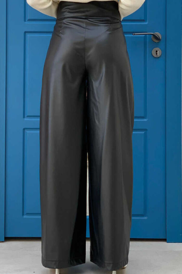 Zippered Button Detailed Leather Pocket Trousers 0253 Black - 2