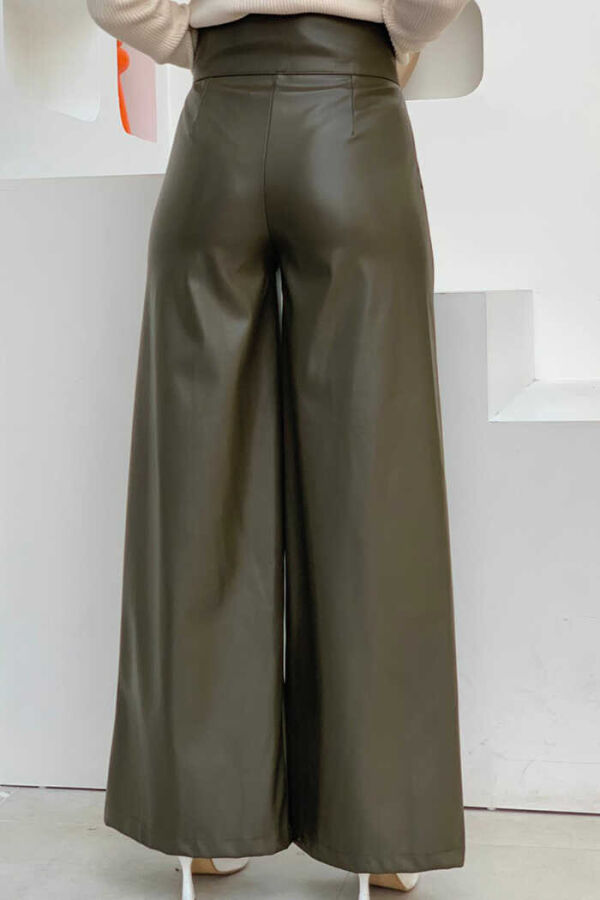 Hose mit Reißverschluss und Knopfdetail aus Leder mit Taschen, 0253 Khaki - 2